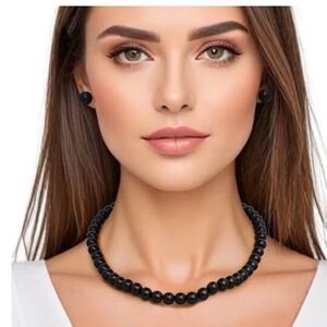 Pearl Necklace and Earring Set - Black, Gold, Silver, White, Cream